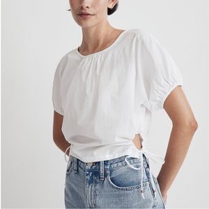 MADEWELL EMBROIDERED POPLIN PUFF SLEEVE CUTOUT CROP TOP WHITE SIZE LARGE NWT